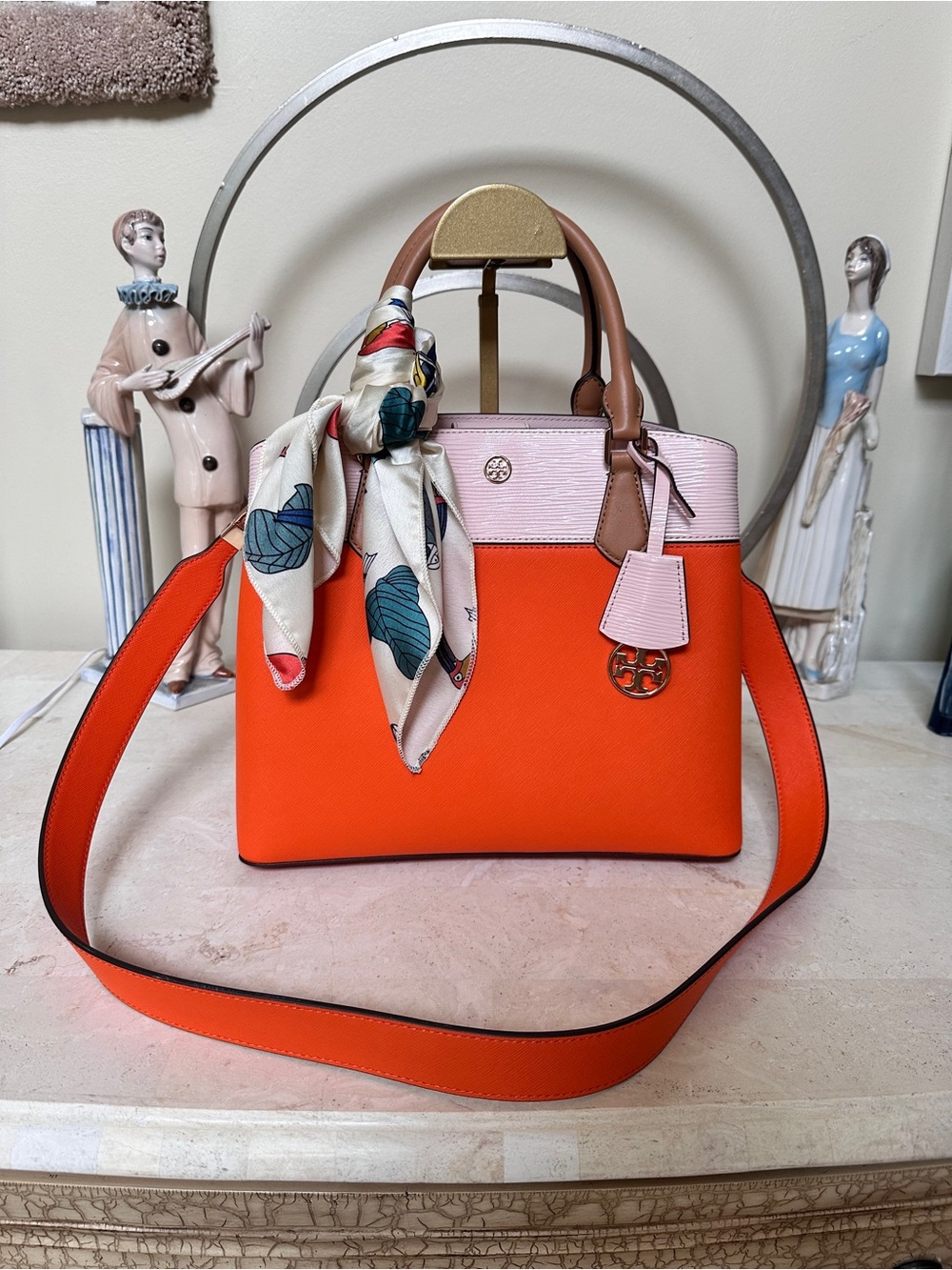 Tory Burch Orange & Pink Leather Top-Handle Satchel